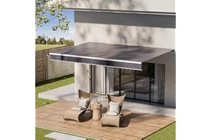 GS CHIER 13.1'x8.2' Patio Awning Retractable Awning Sun Shade Awning Cover Outdoor Patio Canopy Sunsetter Deck Awnings with Crank Handle and Water-Resistant Polyester for Courtyard,Gray (Gray, 13.1'x 8.2')