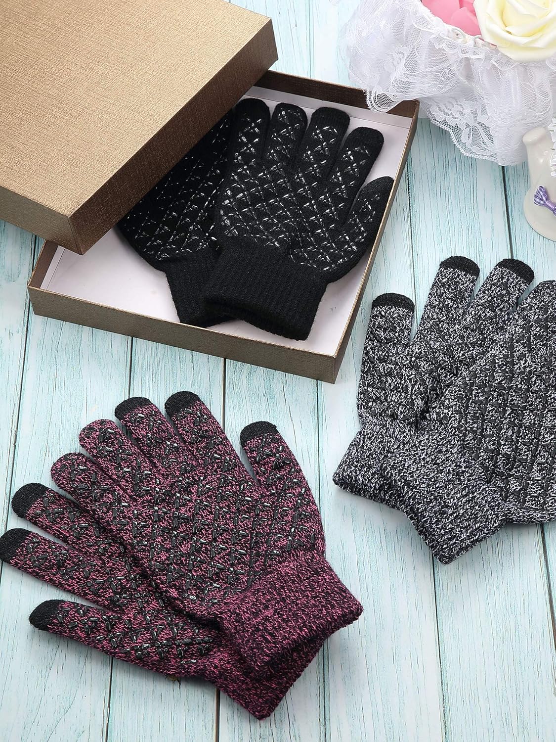 4 Pairs Winter Knit Touchscreen Gloves Warm Texting Gloves Elastic Anti-slip Gloves for Adults at  Women’s Clothing store