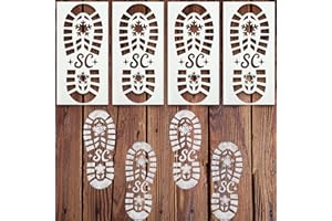 Eaasty 4 Pcs Christmas Santa Footprint Stencil for Painting Reusable Christmas Santa Boot Snowflake Footprint Stencil Template for Wood Sign Window Wall Floor DIY Xmas Decorations