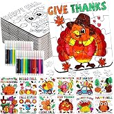 Fall Thanksgiving Crafts for Kids Autumn Activity DIY Arts Kit Puzzle Game | 24 Set Thanksgiving Jigsaw Pumpkin Turkey Owl for Fall Harvest Party Favors Classroom Gifts Blank Coloring Toys Supplies Bulk