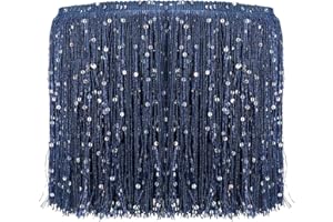 MECCANIXITY 8" Sequin Chainette Fringe Trim, 2 Yard Tassel Sewing Trim Fringes for Latin Dress Stage Dance Costume Party, Nav
