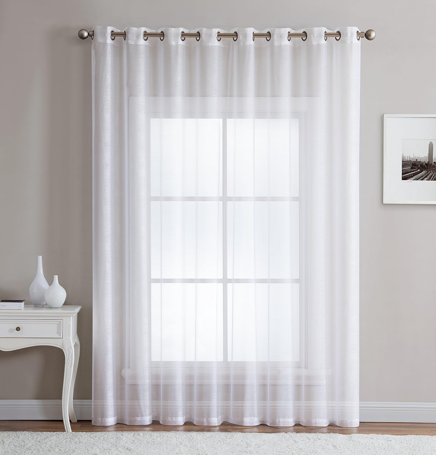 Outdoor Curtains - LinenZone Sheer White Patio Door Curtains. Extra Wide Curtains for Sliding Doors. Elegant Glass Door Curtains for Living Room, Kitchen, Dining Room or Family Room. (Karina 102 x 108, White)