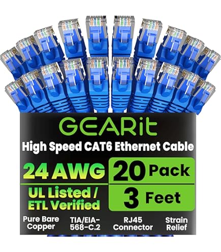 Huetron™ 5-Pack Cat 6 Ethernet Cable Cat6 Snagless Patch 75 Feet Computer Lan Network Cord Yellow - View #10
