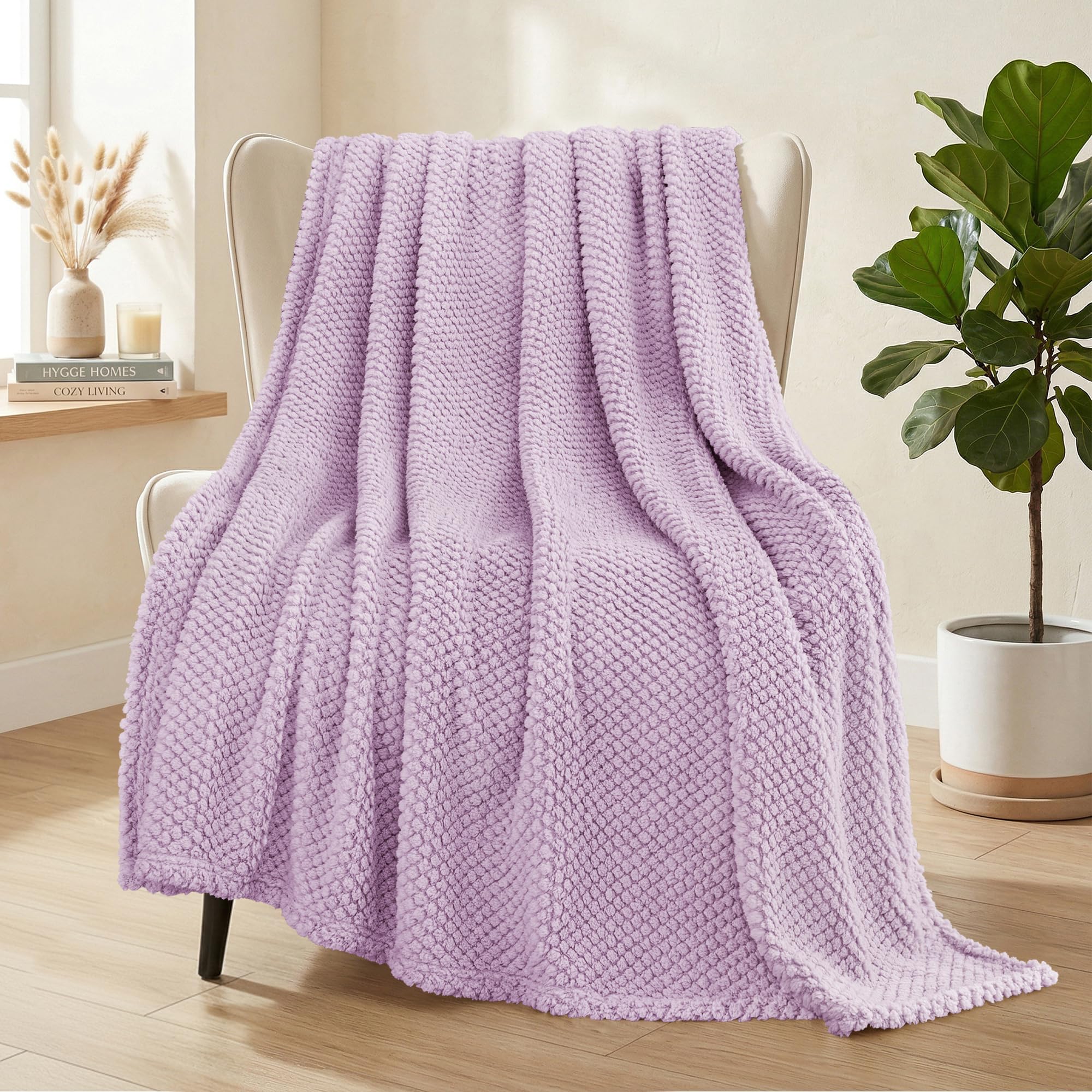 Whale Flotilla Large Fuzzy Fleece Throw Blanket for Sofa, 130x180 CM Fluffy Warm Soft Jacquard Blankets for All Season, Lightweight and Cozy, Lilac