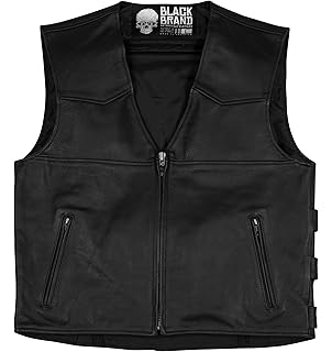 Black, 4X-Large Black Brand Mens Leather Dagger Motorcycle Vest