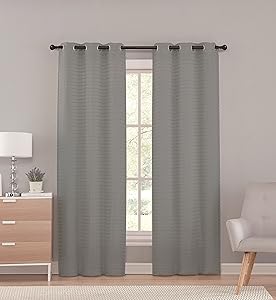VCNY Sheer Grommet Window Curtain Panel Pair with Pleated Stripe Design, 76in X 96in (Gray)