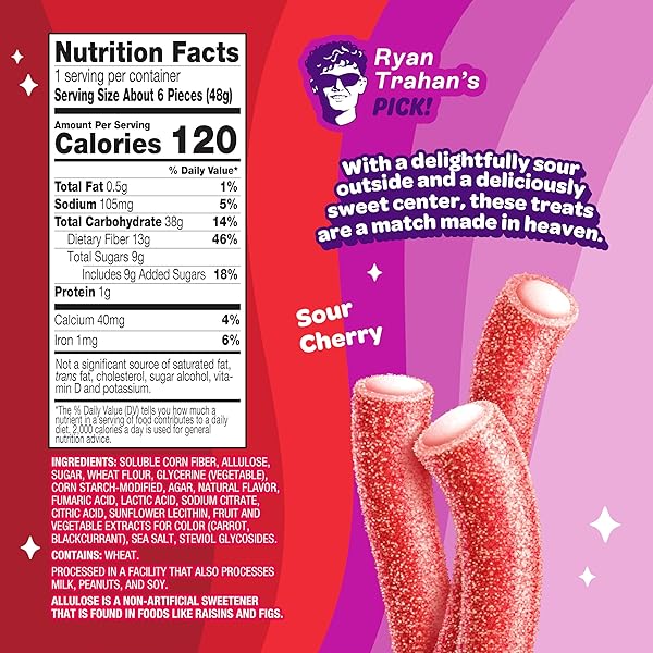 JOYRIDE SOUR CHERRY ROPES – 1.7 OZ 8-PACK, LOW SUGAR, LOW CALORIE CANDY, HEALTHY SOUR GUMMY CANDY, PLANT BASED GUMMIES (8 ITEMS)