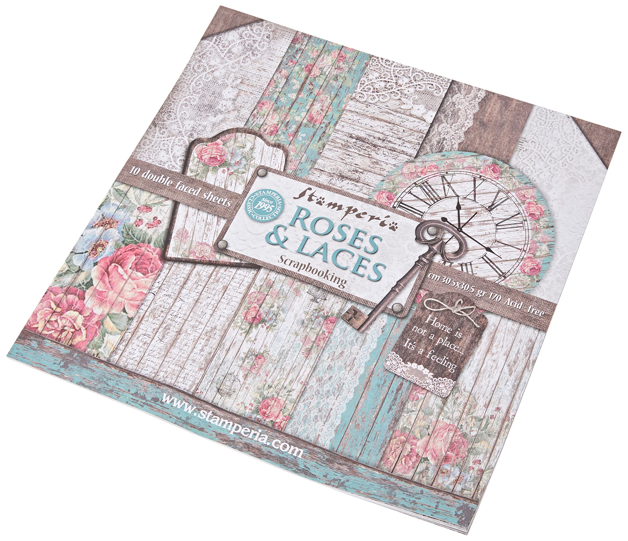 Stamperia Pack 10 Sheets Double face 30,5x30,5 - Roses, lace and Wood