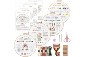 Embroidery Kit for Beginners, 4 Pack Stitch Practice Set with 36 Basic Stitches, Cross Stitch Kits, Kit with Hoop, Embroidery