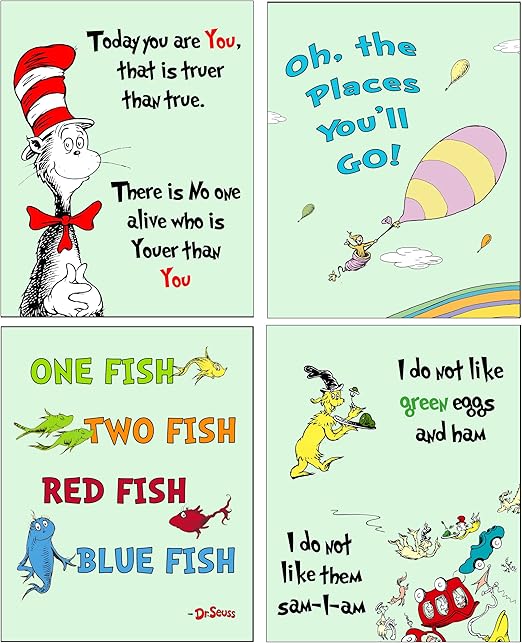 Amazon Com Dr Seuss 4 Pack Art Prints Kids Baby Room Decor