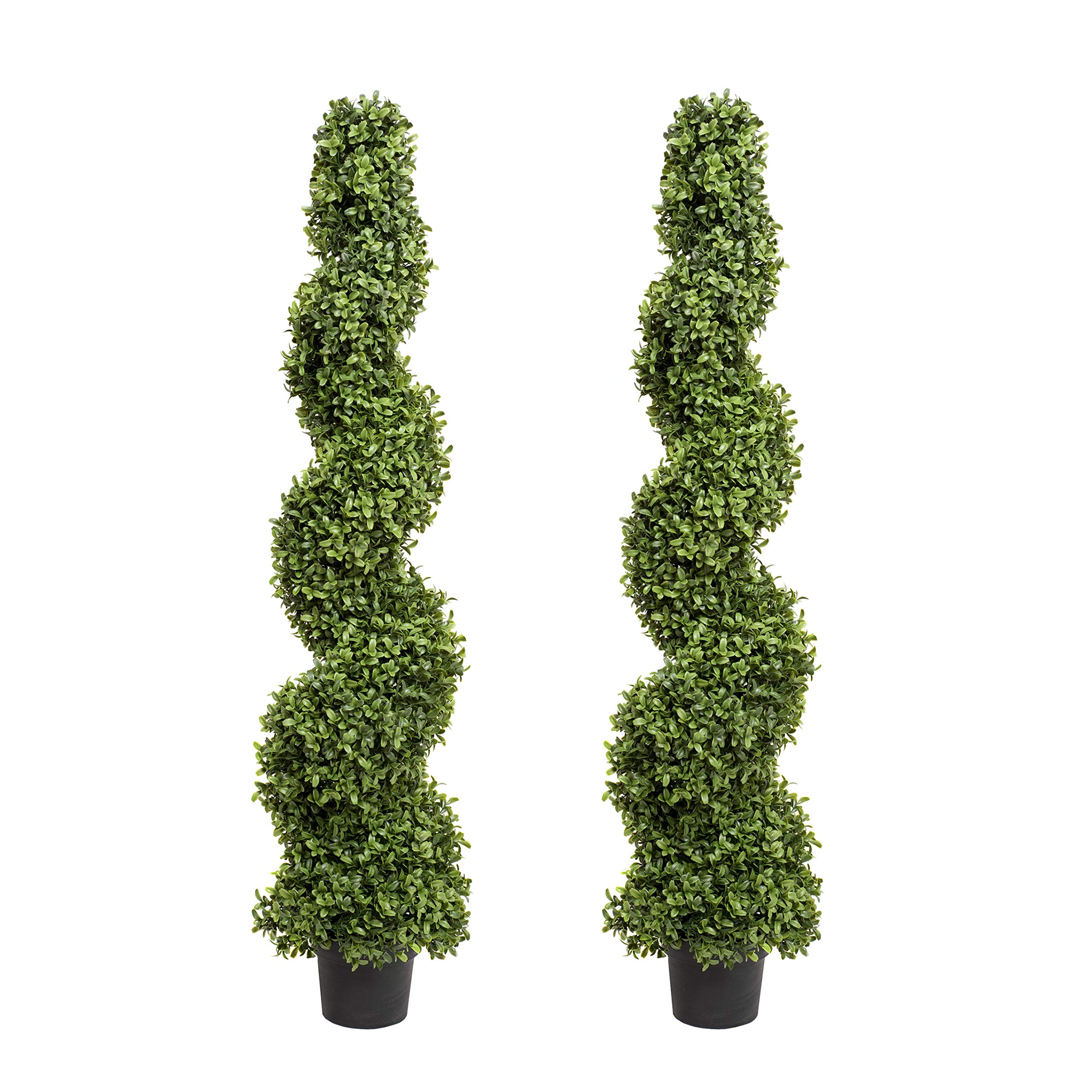 2x Artificial Spiral Boxwood Topiary Trees | Realistic Artificial Design | UV Protected for Outdoor Use | Indoor and Outdoor Use | Elegant Decoration (4ft/120cm), Green