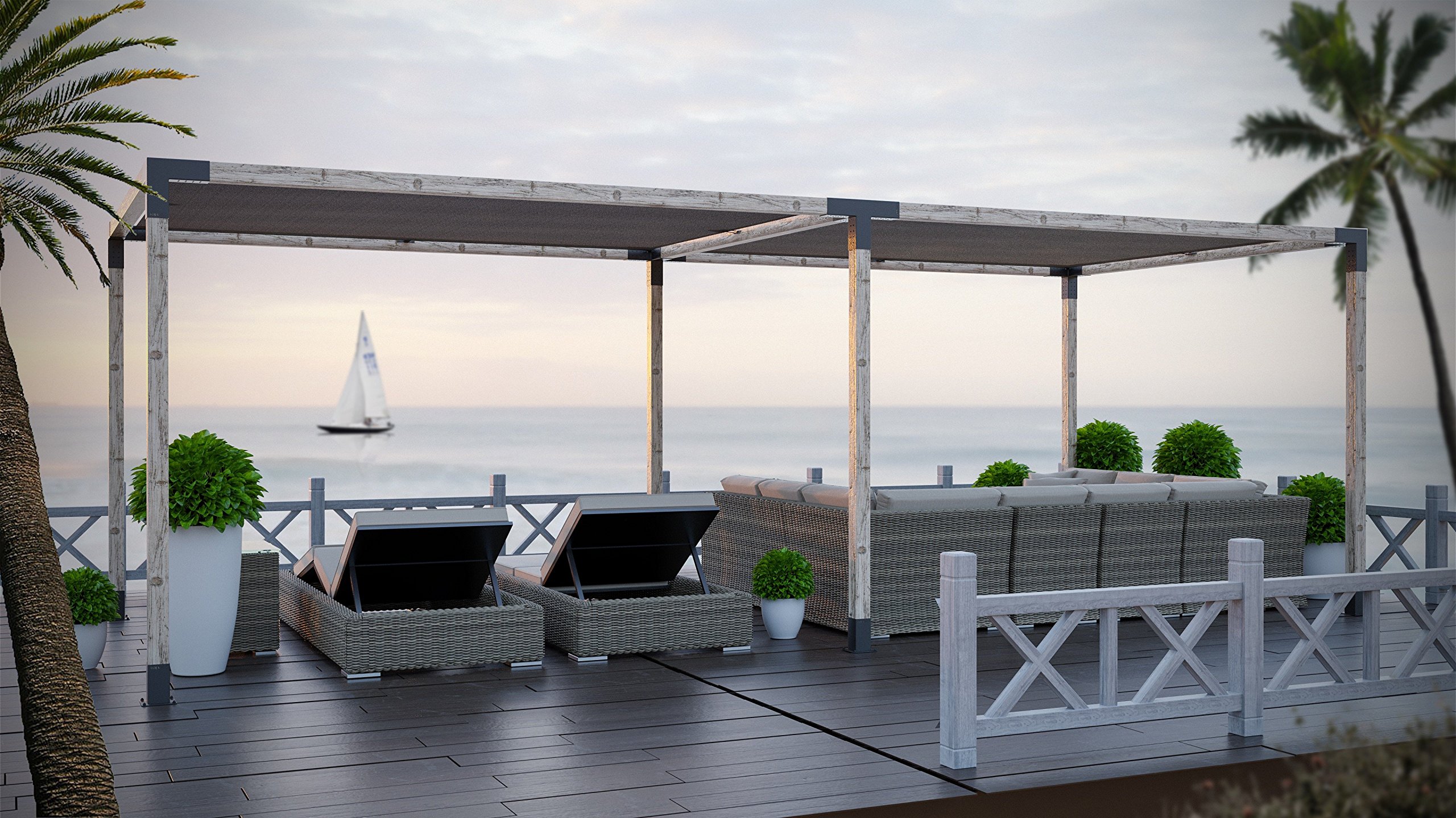 Buy TOJA Grid Double Pergola with Shade Sail (12x24 Includes 12x12