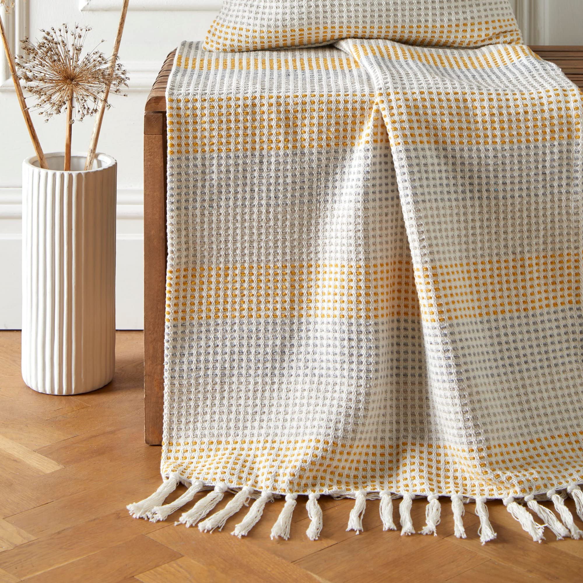 Appletree Loft - Reva - 100% Recycled Cotton Rich Mixed Fibres Bedspread - 130cm x 180cm in Ochre
