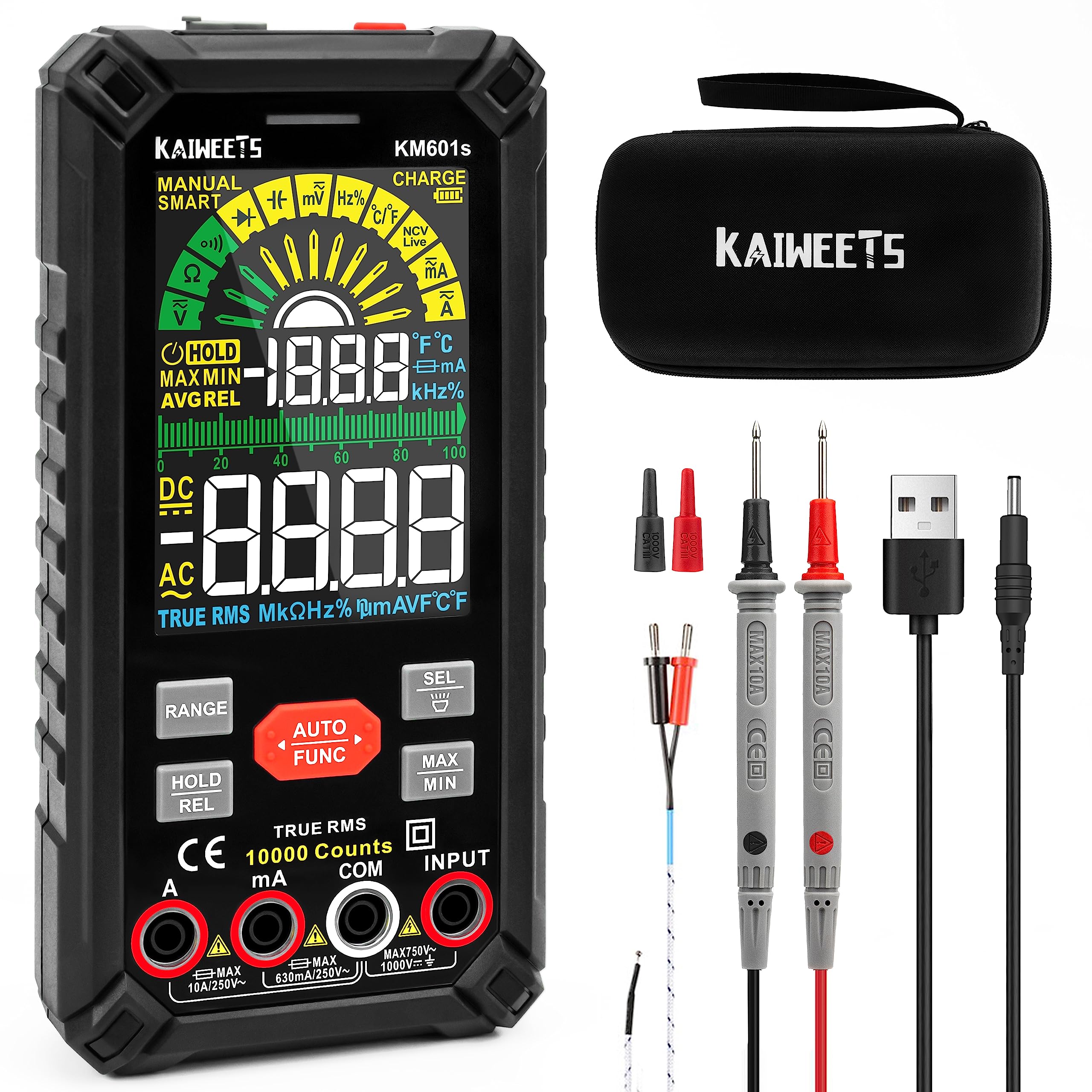 Photo 1 of KAIWEETS Digital Multimeter 10000 Counts TRMS Auto Ranging, Rechargeable Smart Multimeter, Color LCD Screen Volt Meter, Measures Voltage, Current, Resistance, Continuity, Capacitance, Frequency