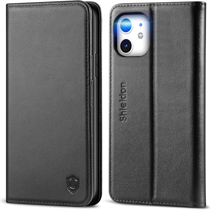 SHIELDON iPhone 11 Flip Case, Genuine Leather iPhone 11 Wallet Case