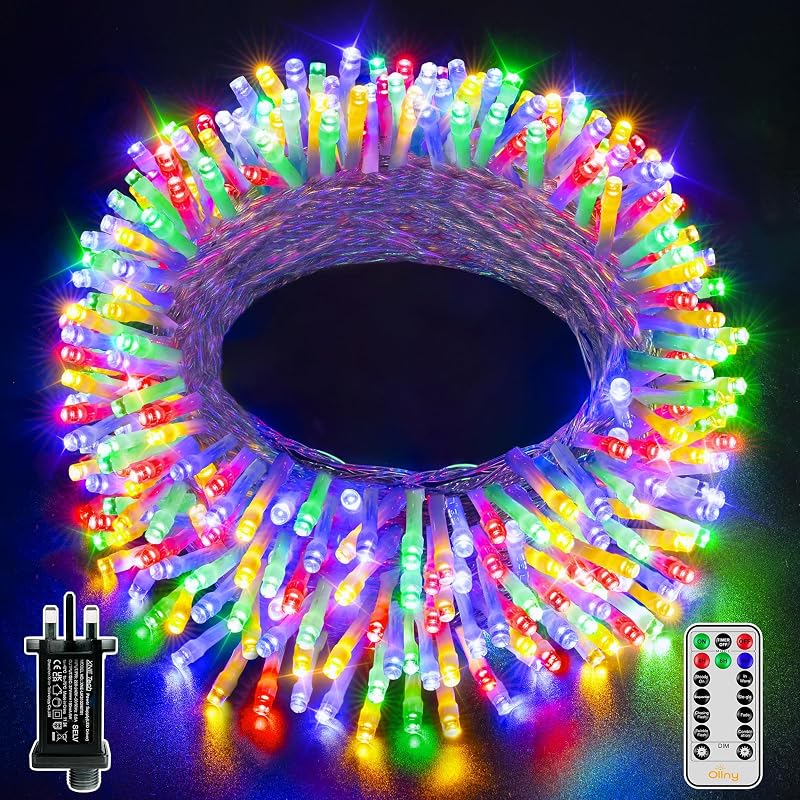 Ollny 20m 200 LED Outdoor Christmas Fairy Lights Multicolour with Remote