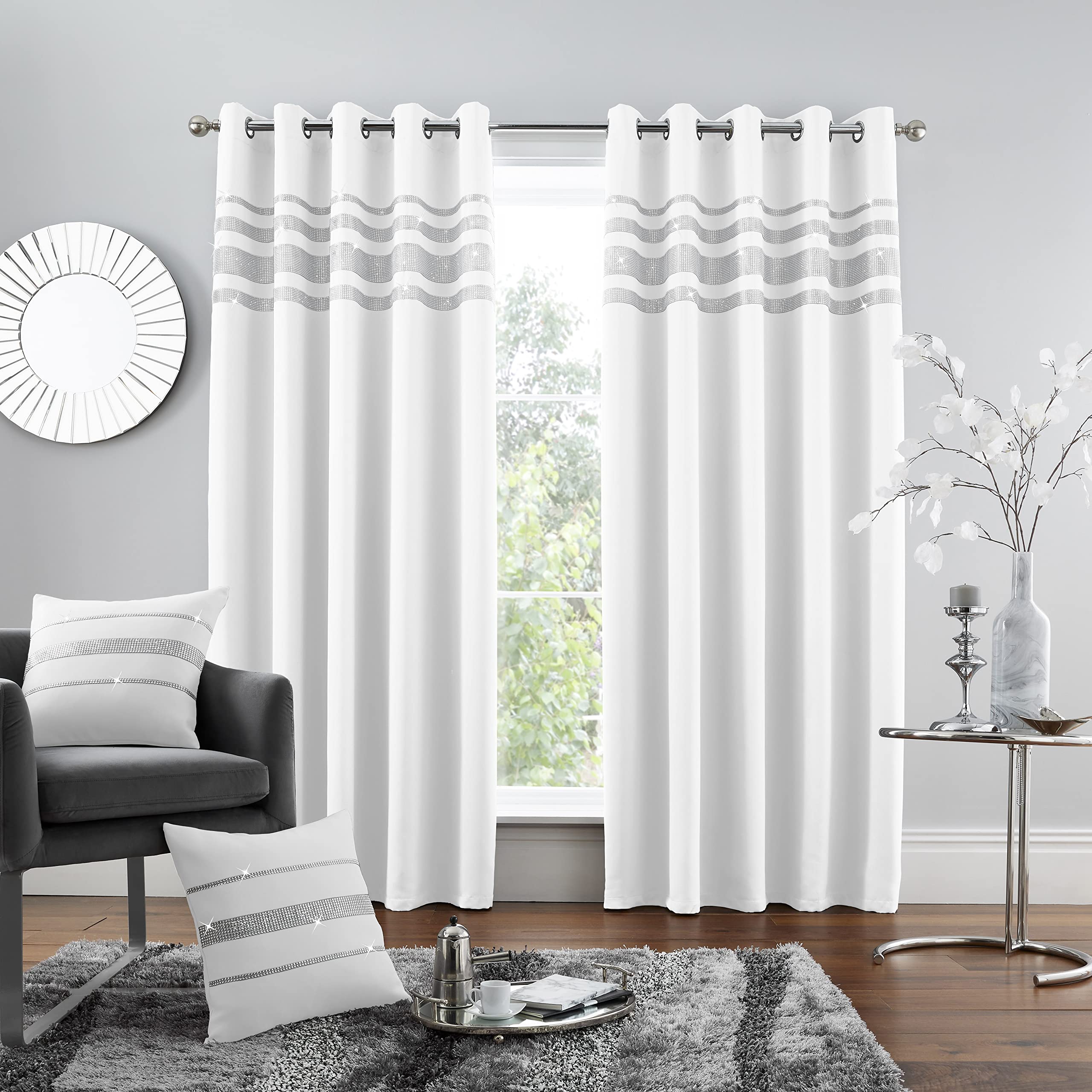 GC GAVENO CAVAILIA Luxury Quality Eyelet Kendal Blackout Curtain, Easy Care Ring Top Living Room Décor, 66x72Cm, White, 100% Polyester, 66x72
