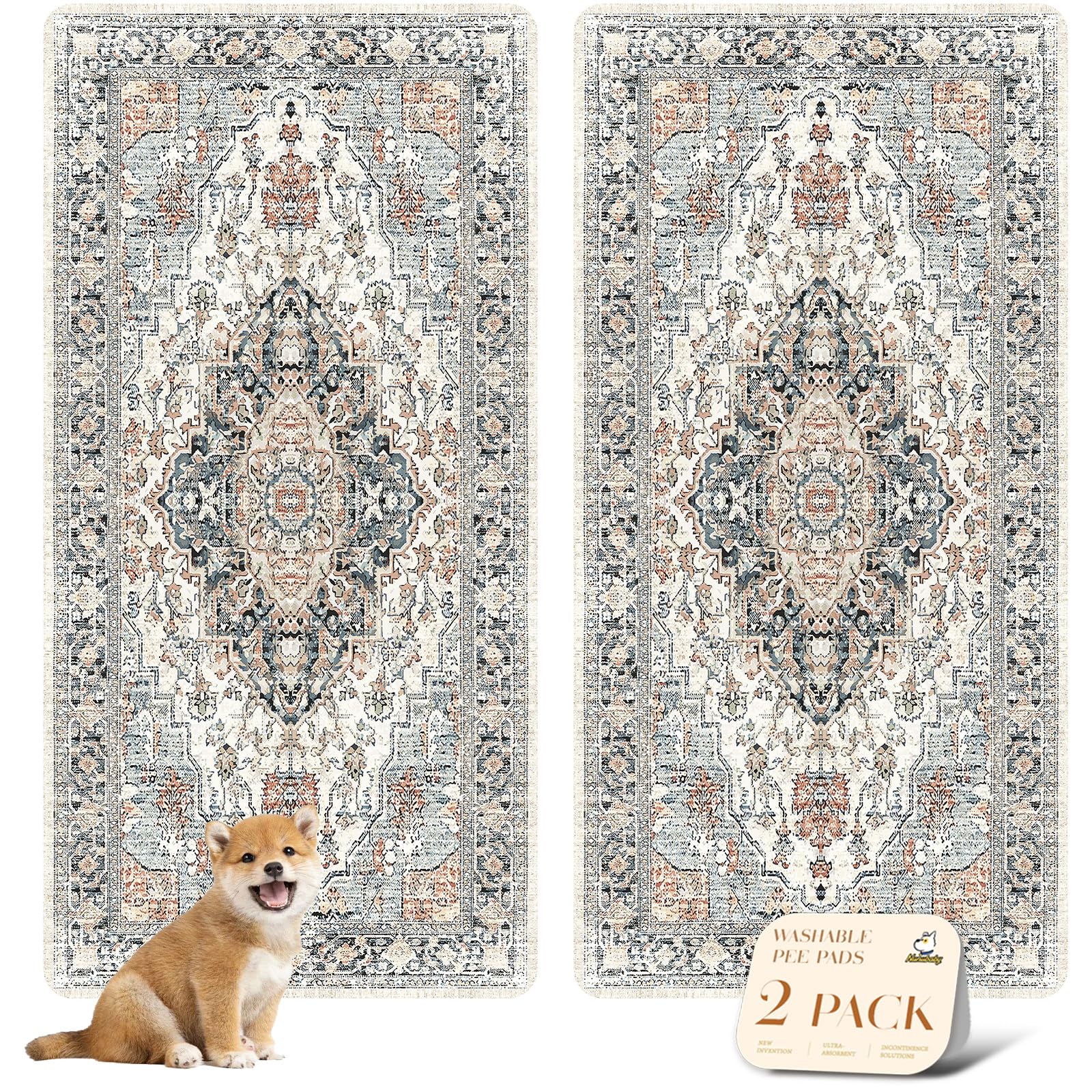 Photo 1 of nunubaby Washable Pee Pads for Dogs, Stylish, Non-Slip and Leak-Proof Pee Pads. Reusable Potty Pads for Dogs for Crates and Floors.(Beige/Multi, 36" x72" )