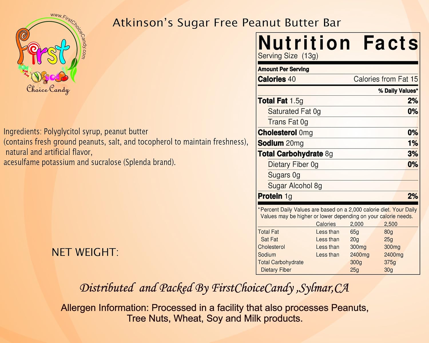 Atkinsons Sugar Free Peanut Butter Bars Nutrition Nutrition Pics