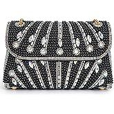 BBTT.ful Flower Evening Handbags Chain Strap Square Shoulder Bag Crossbody Bag Crystals Rhinestone Clutch Purse