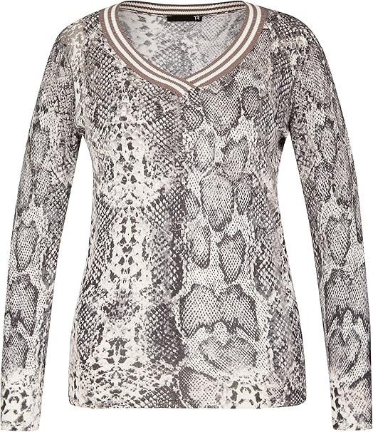 Thomas Rabe Women's VNeck Jumper with Animal Print Brown 13 UK