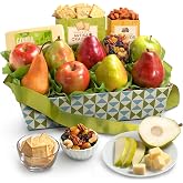 A Gift Inside Classic Fresh Fruit Basket Gift with Crackers, Cheese and Nuts for Holiday, Thank You, Birthday, Get Well, Anniversary, Corporate