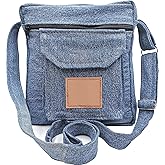 Upcycling Blue Denim Jeans Messenger Cross Body Shoulder Handbag Purse for Unisex