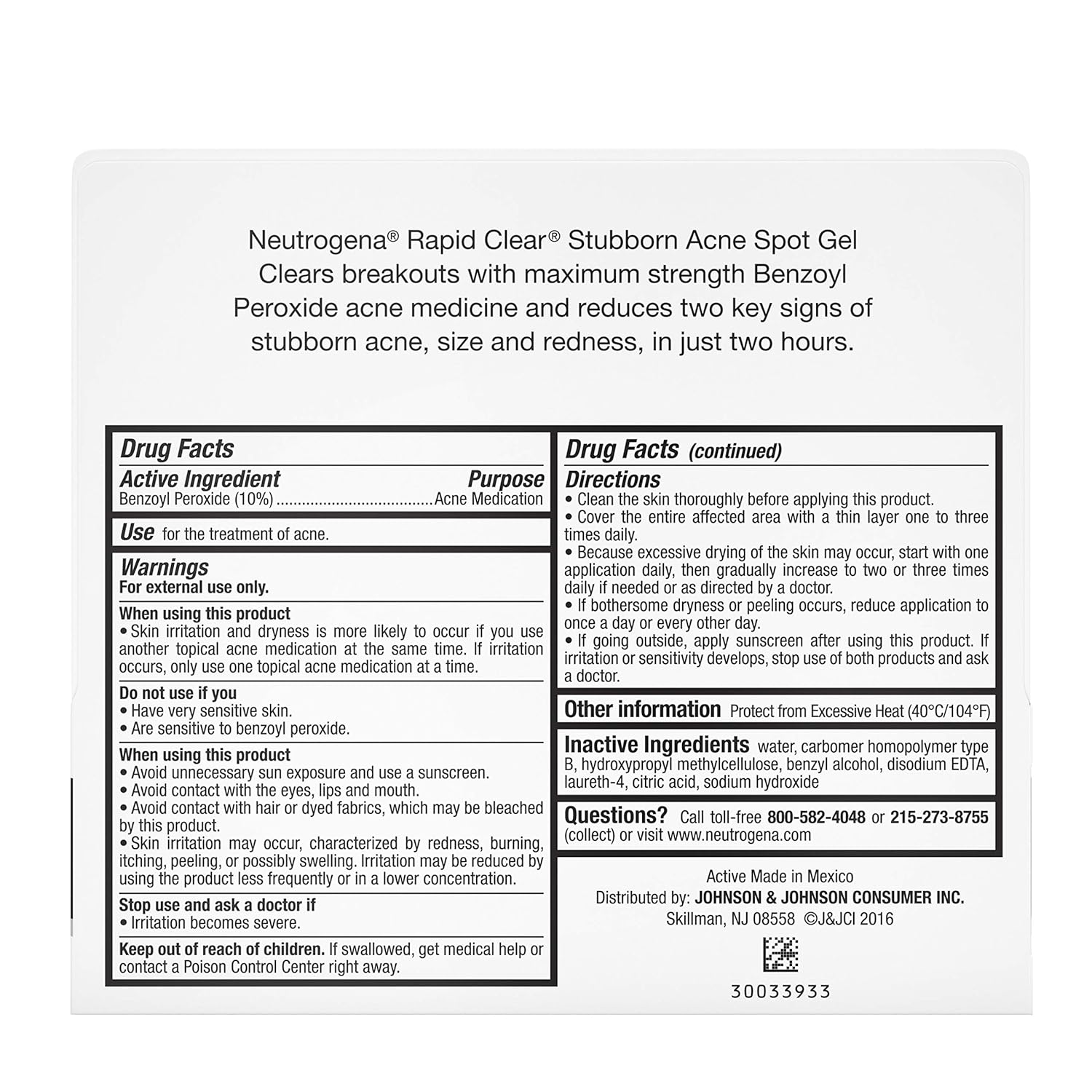 Neutrogena Rapid Clear Stubborn Acne Spot Treatment Gel with Maximum Strength Benzoyl Peroxide Acne Treatment Medicine, Pimple Cream for Acne Prone Skin with 10% Benzoyl Peroxide, 1 oz : Beauty