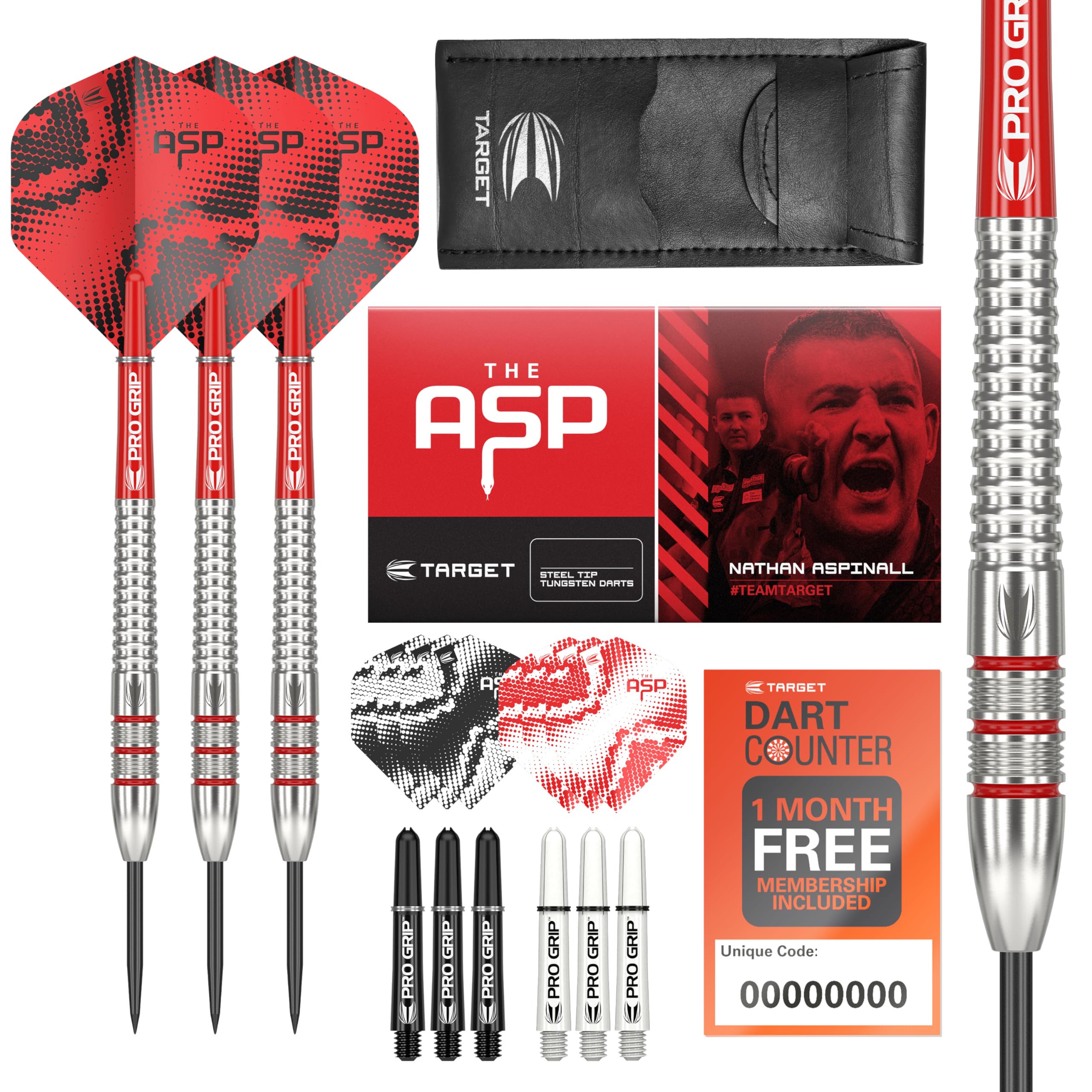 Target Darts Nathan Aspinall 24G 80% Tungsten Steel Tip Darts Set - 9 Pro Grip Shafts - 9 Pro Ultra Flights - Dart Wallet Bundle