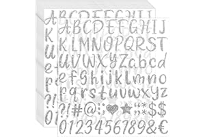 HUIMDERY 1215Pcs Letter Stickers 15 Sheets Alphabet Stickers Vinyl 1 Inch Stick on Letters Glitter Self-Adhesive Waterproof ABC Number Stickers for Graduation Cap Water Bottles Scrapbook Crafts (15, Silver)