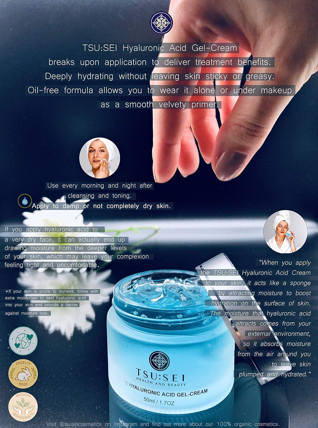 Hyaluronic Acid Face Gel Cream by TSU:SEI. Daily Moisturiser for Women Anti-Aging, Anti Wrinkle - Image 4