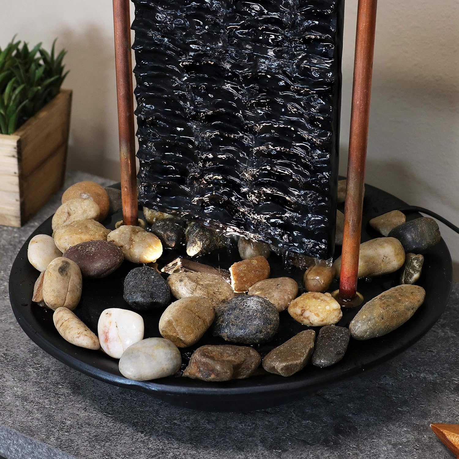 Sunnydaze Billowing Slate Tabletop Water Fountain - Mini Indoor Water Fountain with LED Light - Relaxing Home Decor Accent Piece for Living Room, Office or Bedroom - 16-Inch: Kitchen & Dining