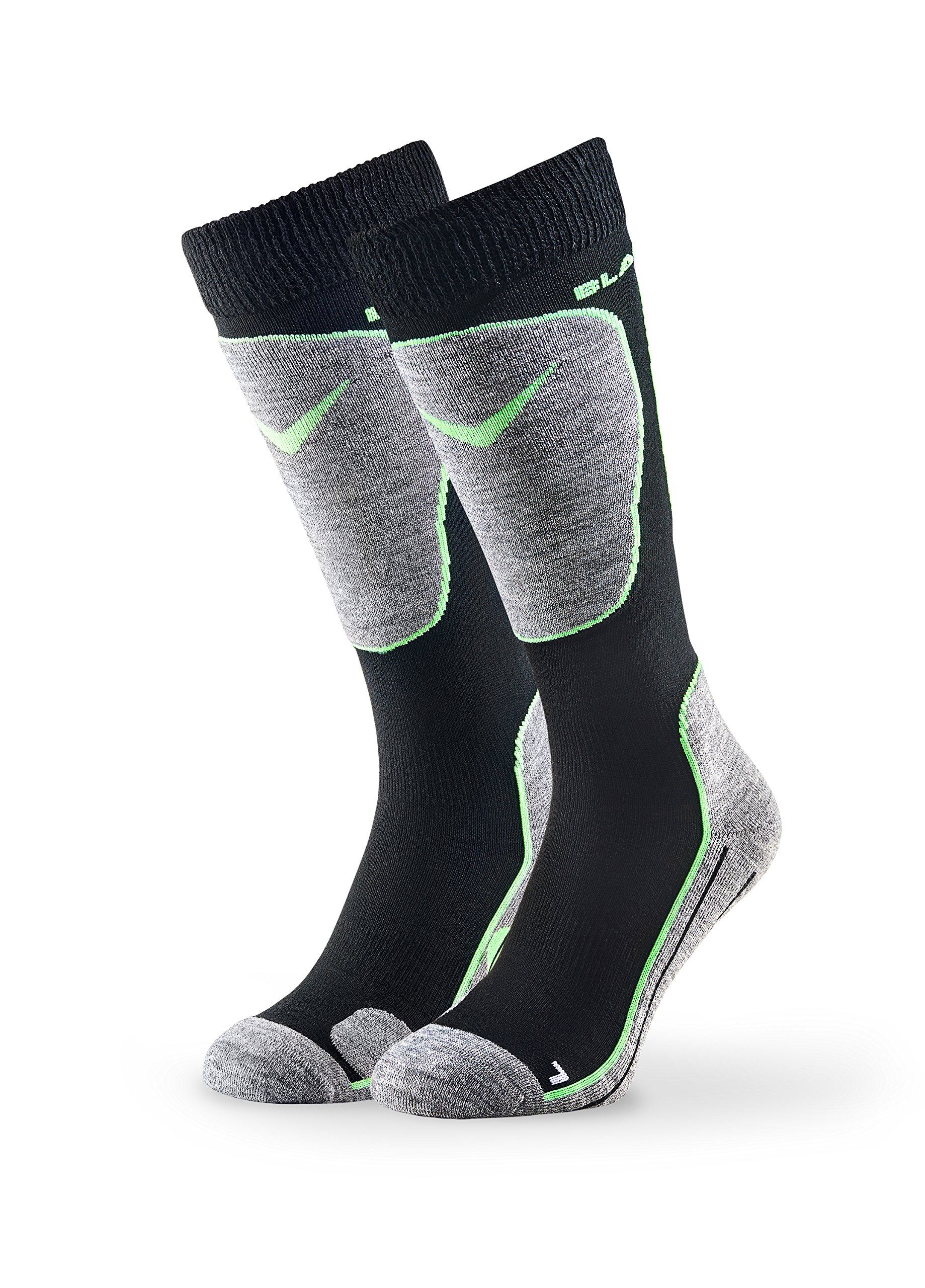 Black Crevice Men's Ski Socks 1 Pair Black/Green UK Size 31-34