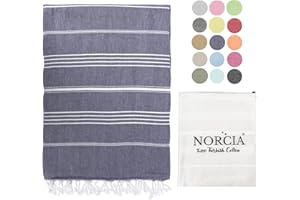 NORCIA Turkish Beach Towels%100 Turkish Cotton Oversized 38’’ x 71’’ Sand Free Light Weight Quick Dry Prewashed NoShrink Turkish Cotton Towel for Bath, Beach, Pool, Gym, SPA, Yoga (Navy Blue, Sultan)