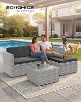 SONGMICS Garden Furniture Set PE Rattan Patio Corner Sofa with Cushions Grey view 2