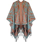 Urban CoCo Women's Printed Tassel Open front Poncho Cape Cardigan Wrap Shawl