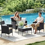 SONGMICS Garden Furniture Set Polyrattan Outdoor Patio PE Wicker Black Taupe view 2
