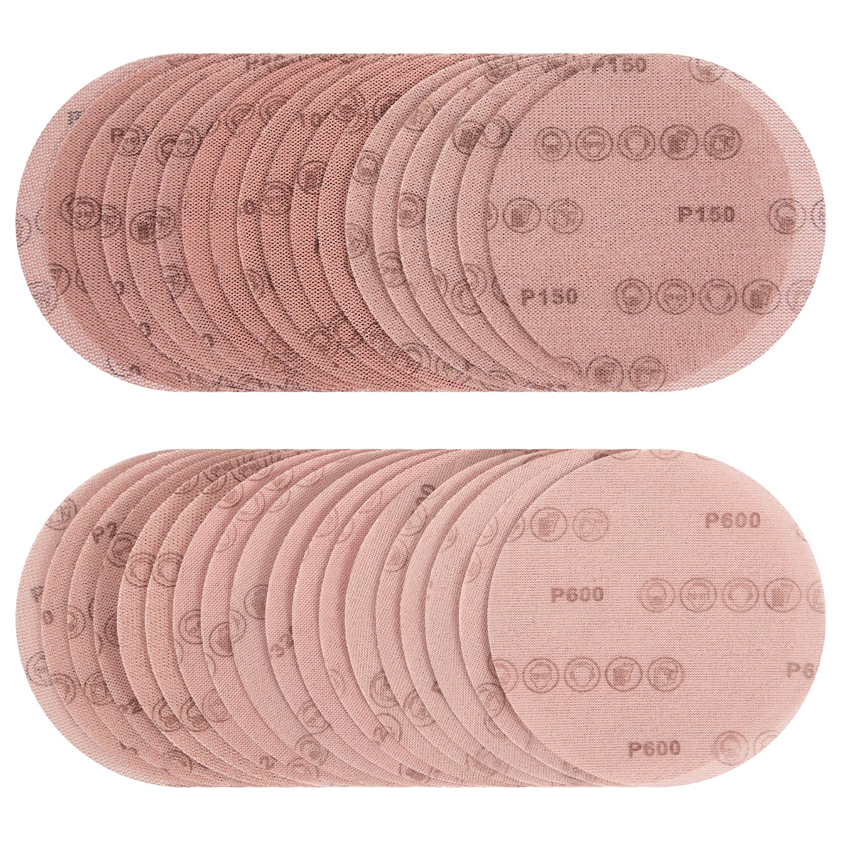 Kcmell 36PCS 150mm Mesh Hook & Loop Sanding Discs, 6 Inch Sanding Pads 80/100/150/240/320/600 Assort Grit, Dust Free Disc Anti-Blocking Long-Lasting Sharp Sandpaper for Car Wood Furniture Floor