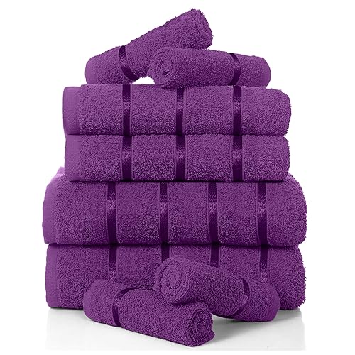 GC GAVENO CAVAILIA Luxury 8 Pack Boston Bale Set, Extra Soft 100% Egyptian Cotton, Highly Absorbent Towel 450 GSM, AUBERGINE, MAIL BAG