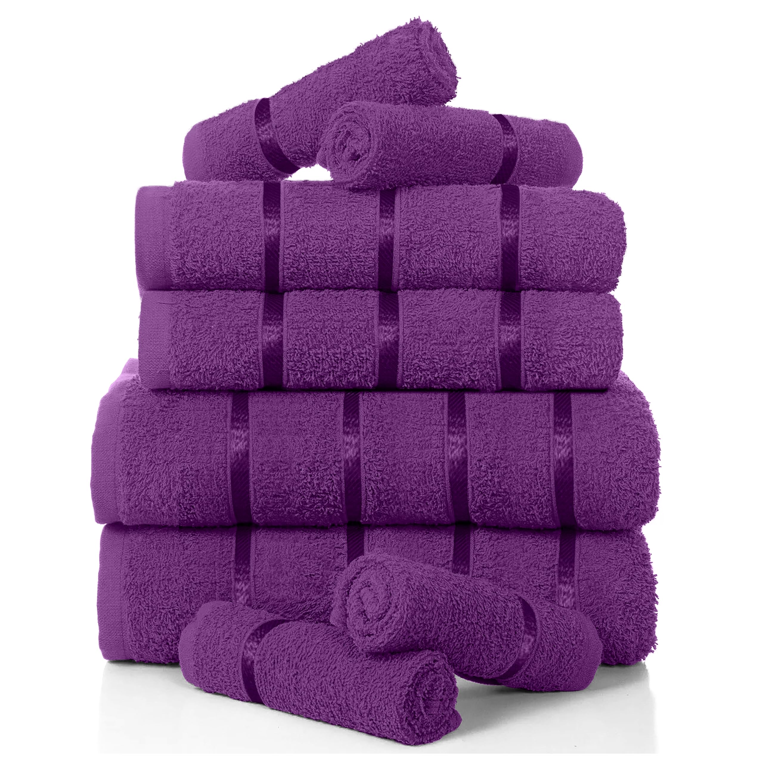 GC GAVENO CAVAILIA Luxury 8 Pack Boston Bale Set, Extra Soft 100% Egyptian Cotton, Highly Absorbent Towel 450 GSM, AUBERGINE, MAIL BAG