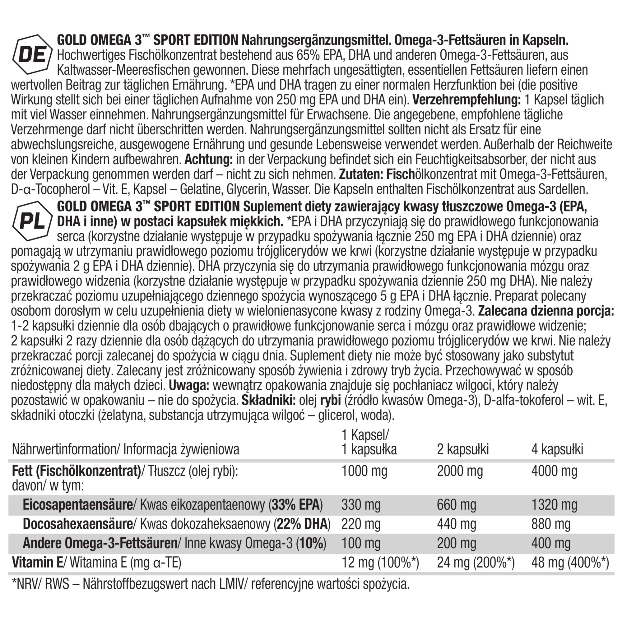 Olimp Sport Nutrition Gold Omega 3 Sport Edition - 200 Kapseln - Nahrungsergänzungsmittel mit Fettsäuren und Vitamin E 4