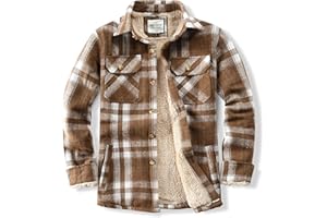 WINDFIT Men's Cotton Sherpa Lined Button Down Flannel Shirt Jacket Plaid Soft Outdoor Flannel Jacket Shirt