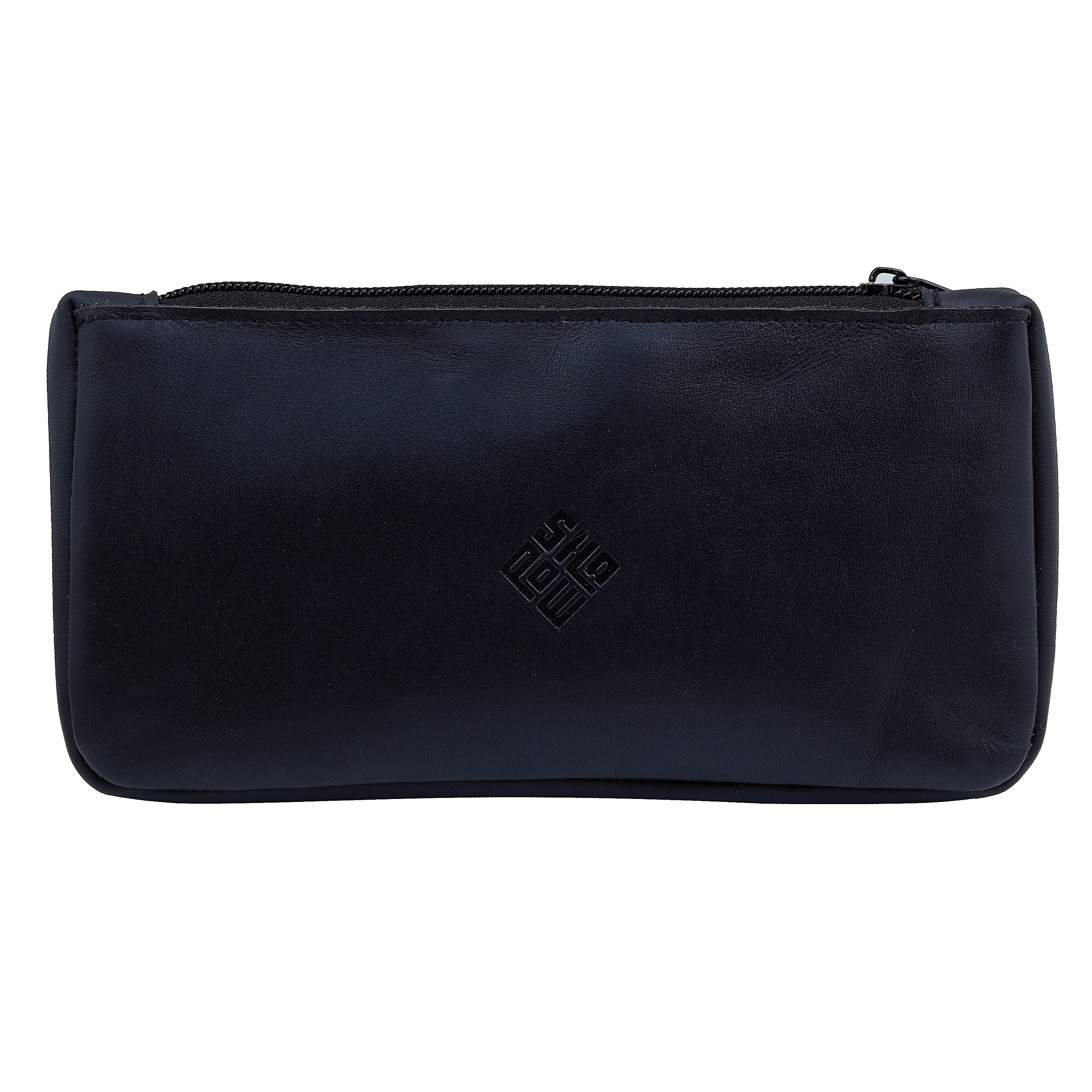 SHADOW DANCE UK Black Leather Pencil Case Clutch Art Makeup Mobile Phone School Stationery Bag for Pens, Markers, Change, Coins Genuine Black (Clutch Case, Black)