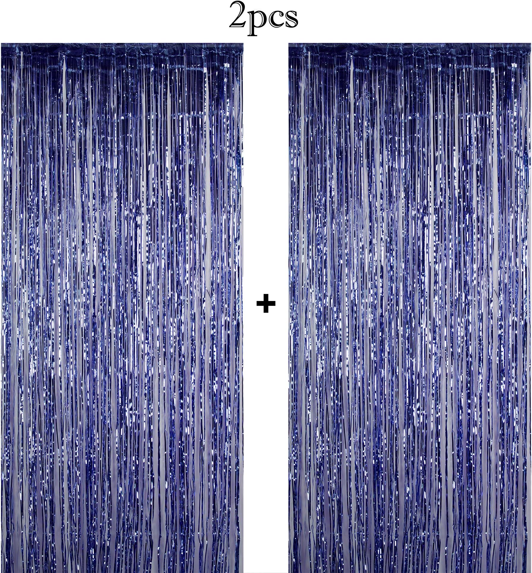 Funeez Foil Curtains (2-Pc. Set) Metallic Fringe Party Decoration | 3' X 8' | Doorway, Arch, Photo Booth, Celebration Backdrops | Great for Bachelorette, Baby Shower, Bridal Decorations (Blue)