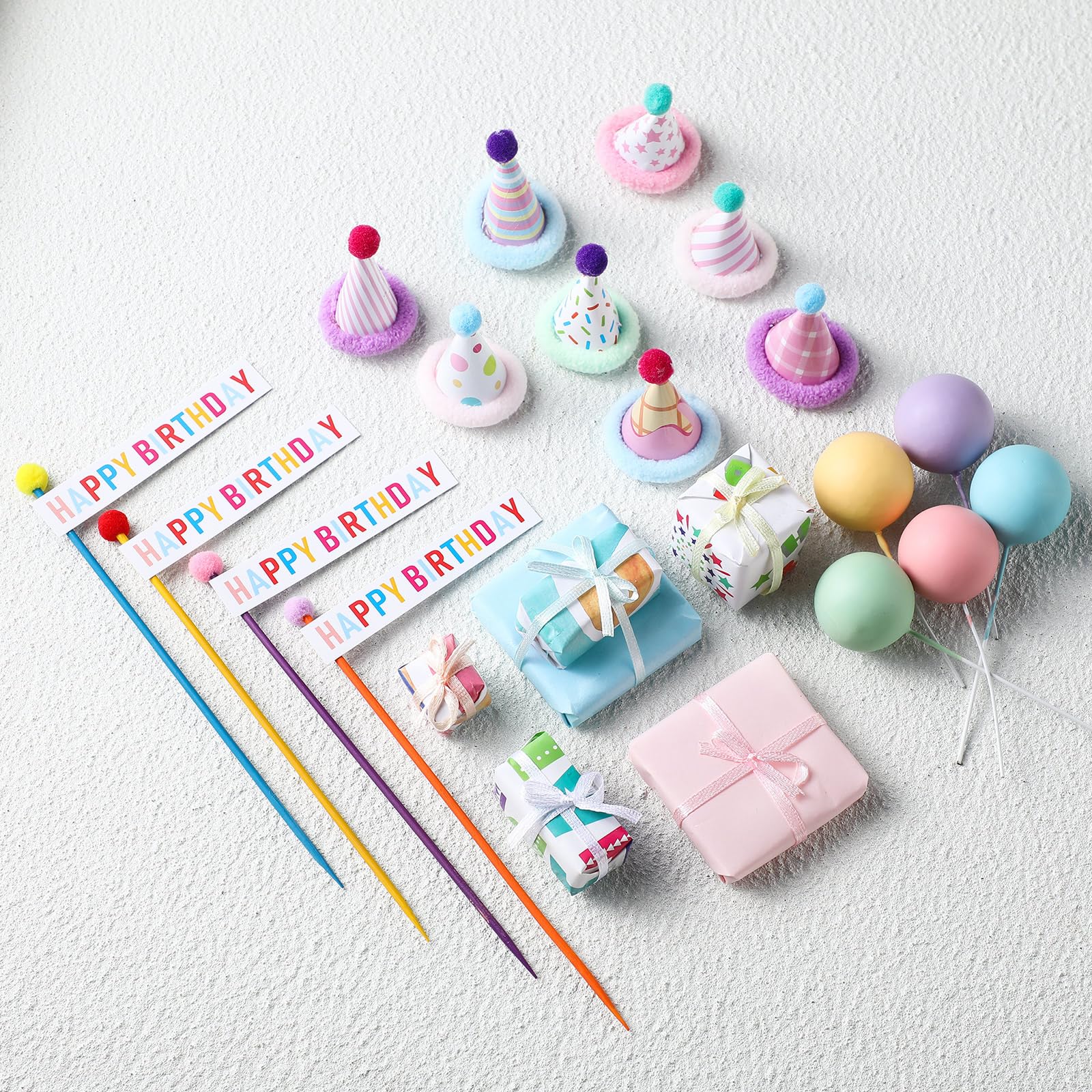 Photo 1 of Weysat 22 Pcs Animal Birthday Party Decorations Animal Cake Cupcake Toppers with Mini Hats Miniature Flags Gift Boxes Balls for Jungle Safari Dollhouse Themed Birthday Party Favor Supplies, No Animal