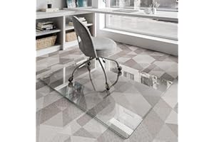 Koonmi Glass Chair Mat for Carpet, 36"x48" Tempered Glass Office Chair Mat, Glass Floor Mats with Rounded and Polished Edges, Desk Chair Mats with 4 Anti-Slip Pads for Hardwood Floor, Carpet