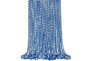 SHAOQINLIN 24 PCS Blue Mardi Gras Beads, Blue Bead Necklaces, Blue Christmas Necklaces, 4th of July Beads Necklaces, 33'' 7 mm Blue Party Beads for Patriotic Day, Mardi Gras, Christmas, Carnival Party Favors