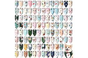 Huhumy 100 Pcs Christmas Dog Bandanas Bulk Pet Bibs Colorful Triangle Scarf Xmas Pet Bandanas for Medium Large Dogs Christmas Party Xmas Costume Decor