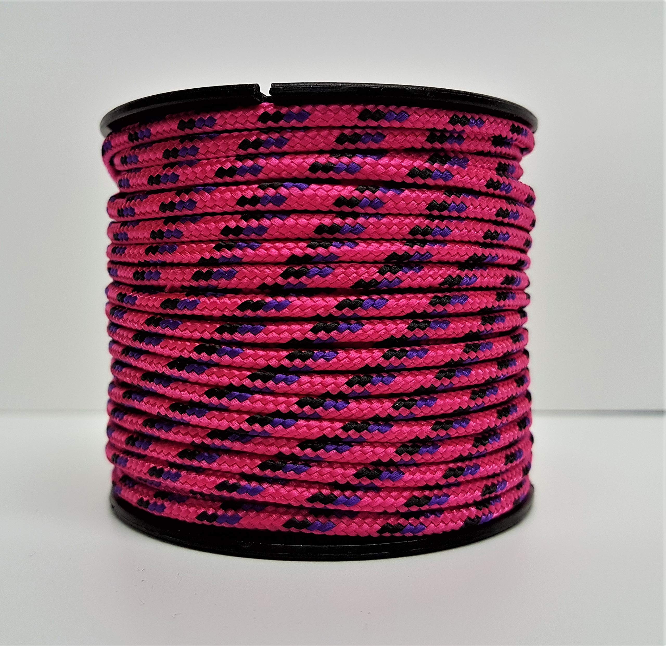 Rota Marine 3mm 19Mt Mini Reels Polyester Braided Rope Boat Tent Kayak Mini Spools - Color: Pink Black & Purple Fleck