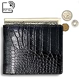 Lethnic Mens Bifold Wallet Vertical/Horizontal, Crocodile Embossed Cowhide Genuine Leather, Super Slim